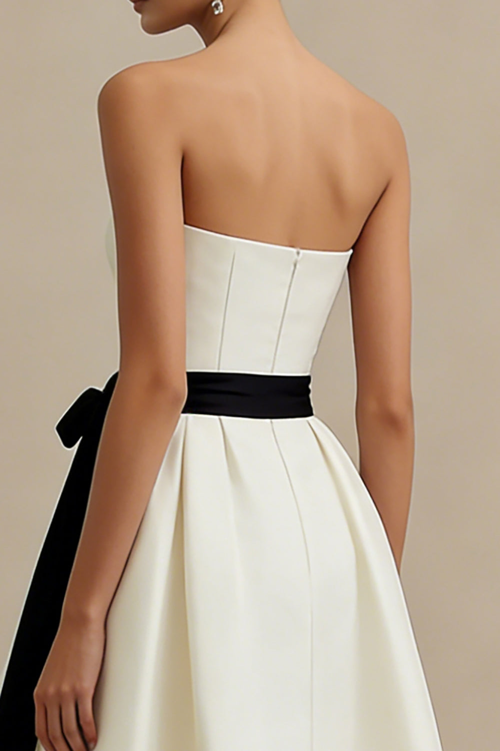 Ivory A Line Strapless Satin Long Engagement Dress with Bow