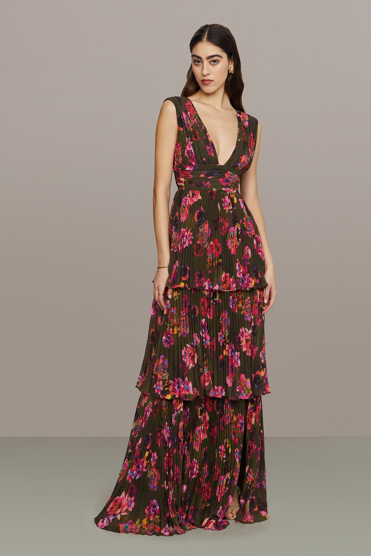 Fluer Deep V Pleated Gown