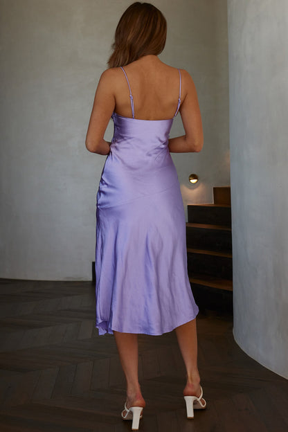 Well Versed Pleated Bust Front Split Dress Lilac