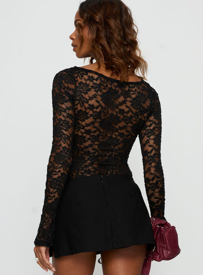 Anjolene Lace Wrap Bust Bodysuit Black