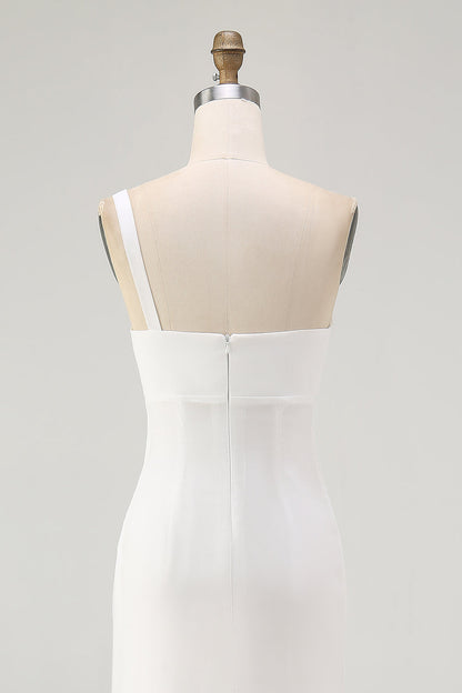 Ivory One Shoulder Chiffon Maxi Ruched Rehearsal Dinner Dress with Slit