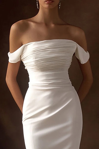 Simple Ivory Off the Shoulder Maxi Wedding Reception Dress