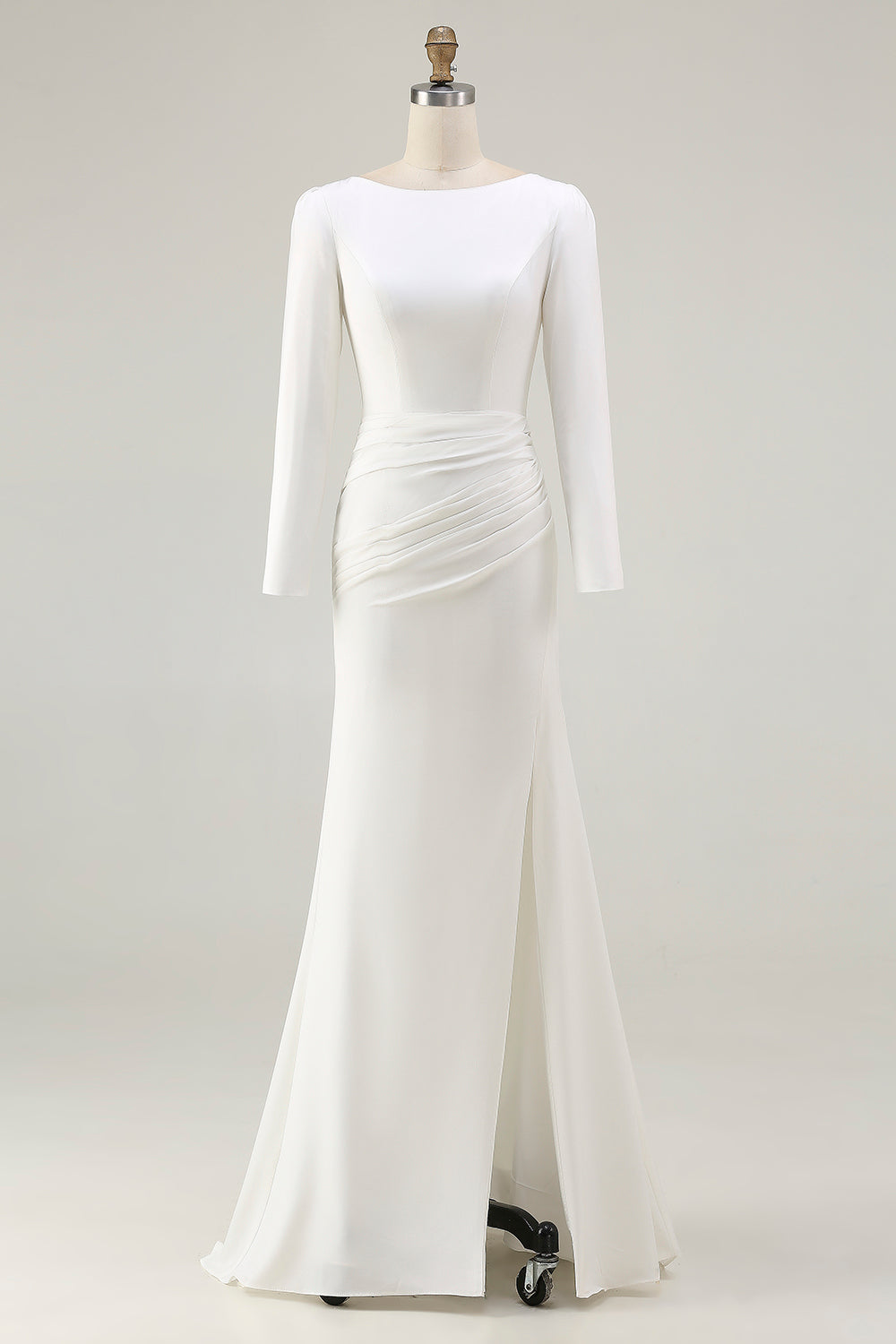 Plus Size Ivory Sheath Bateau Neck Bridal Dress with Slit
