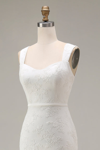 Ivory Thick Straps Lace Bodycon Midi Engagement Dress