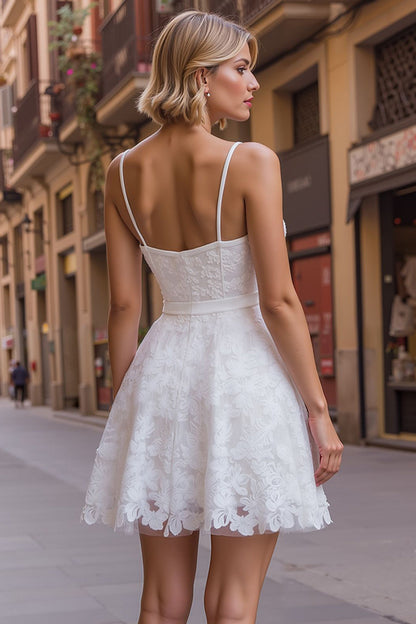 White Sweetheart Lace A Line Short Bachelorette Dress