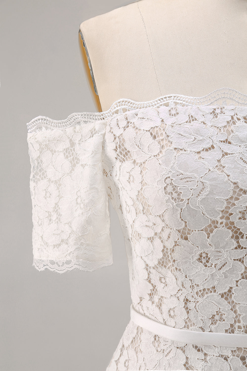 Ivory Lace Bodycon Off the Shoulder Midi Boho Engagement Dress