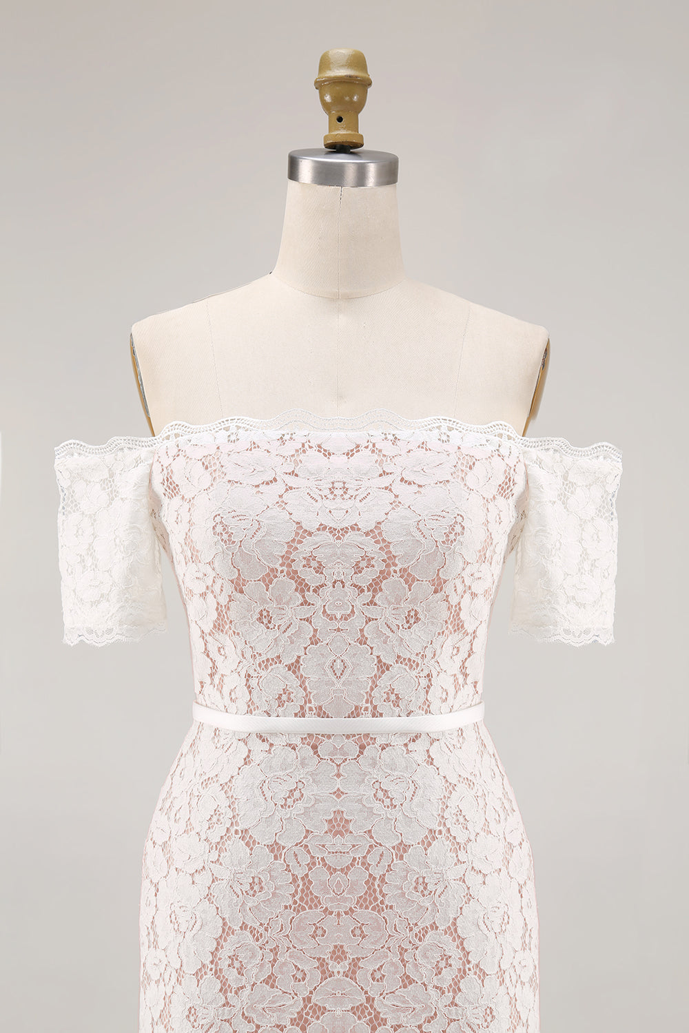 Ivory Lace Bodycon Off the Shoulder Midi Boho Engagement Dress