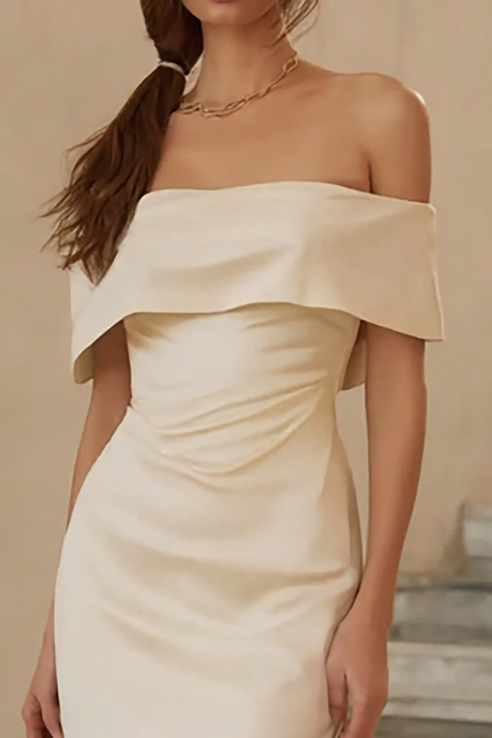 Ivory Satin Mermaid Tiered Ruffled Midi Engagement Dress