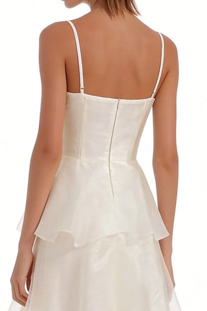 Ivory Tiered Organza Ruffled Long Engagement Dress