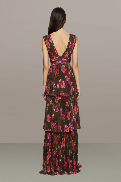 Fluer Deep V Pleated Gown