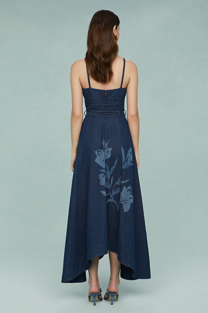 Dana Printed Denim Midi Dress