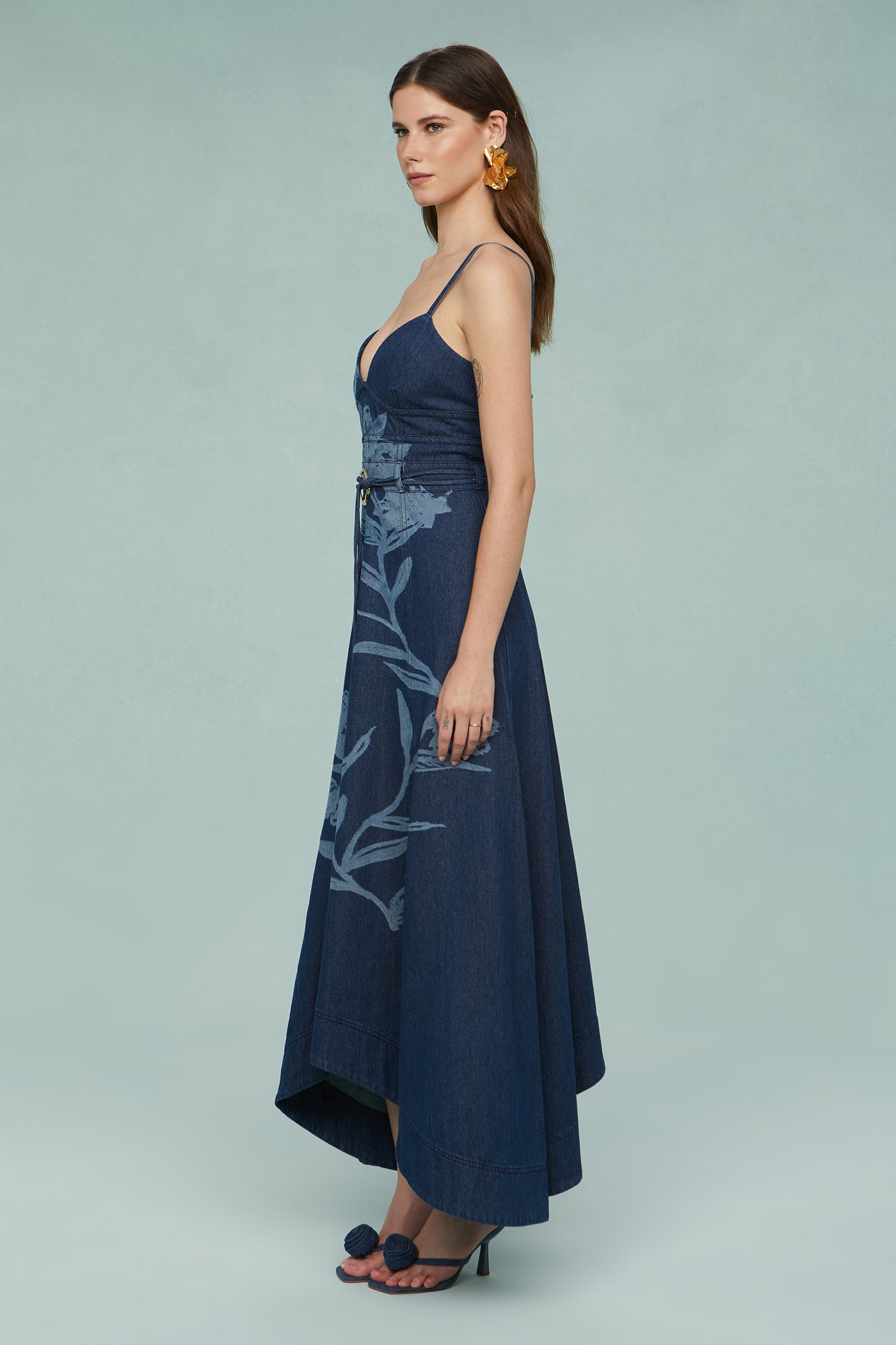Dana Printed Denim Midi Dress