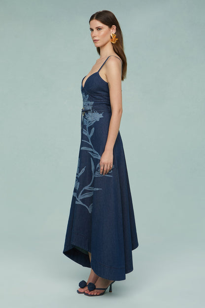 Dana Printed Denim Midi Dress