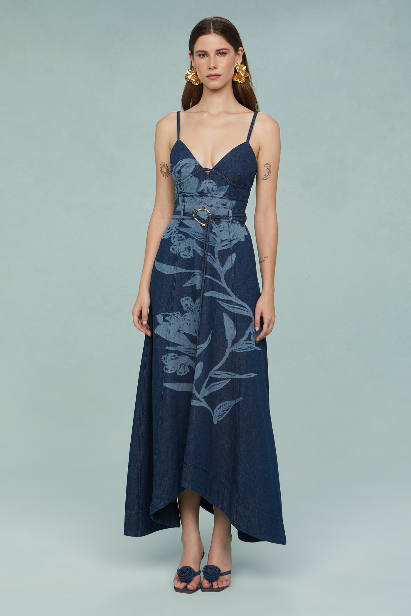 Dana Printed Denim Midi Dress
