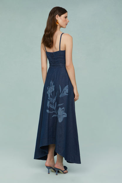 Dana Printed Denim Midi Dress