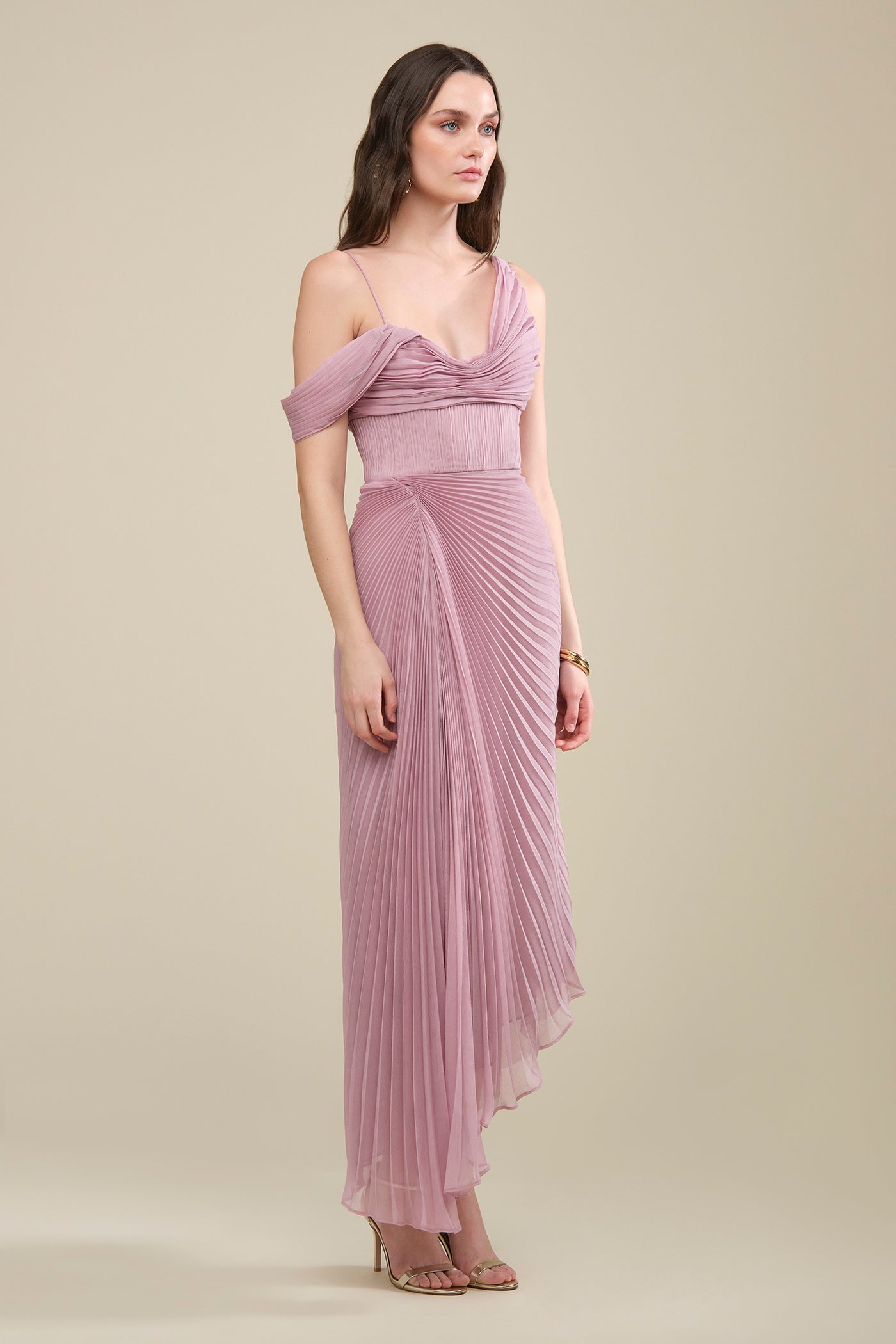 Joelle Pleated Draped Gown