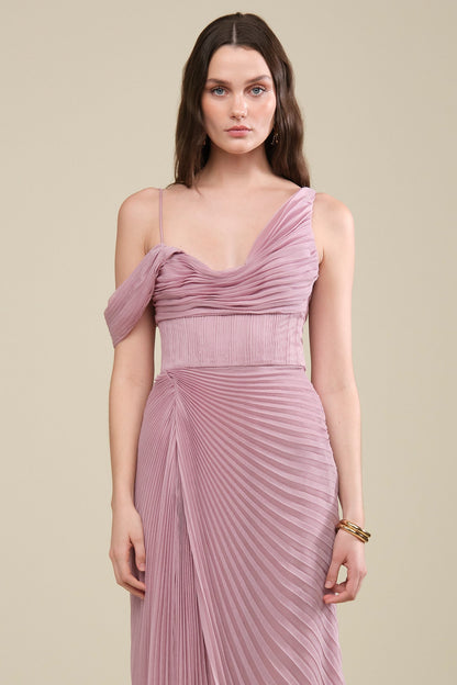 Joelle Pleated Draped Gown