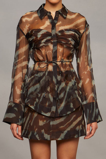 Clea Sheer Printed Silk Blouse