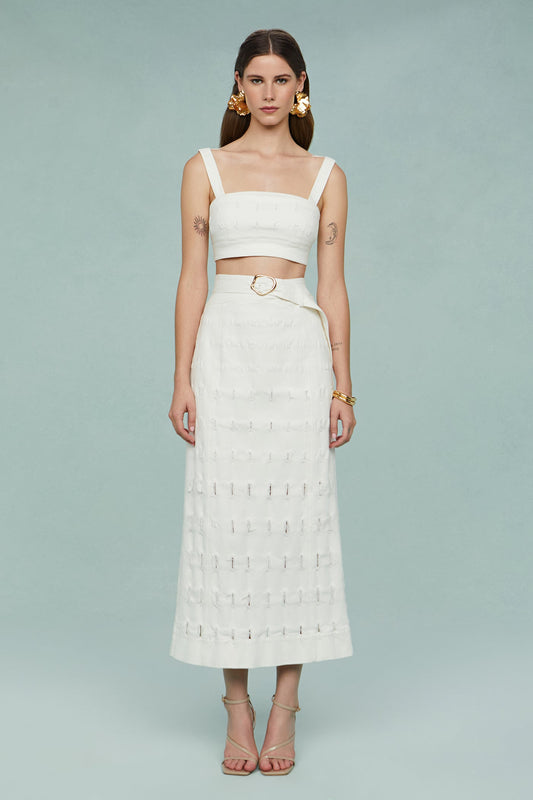 Jay Textured Twill Midi Skirt