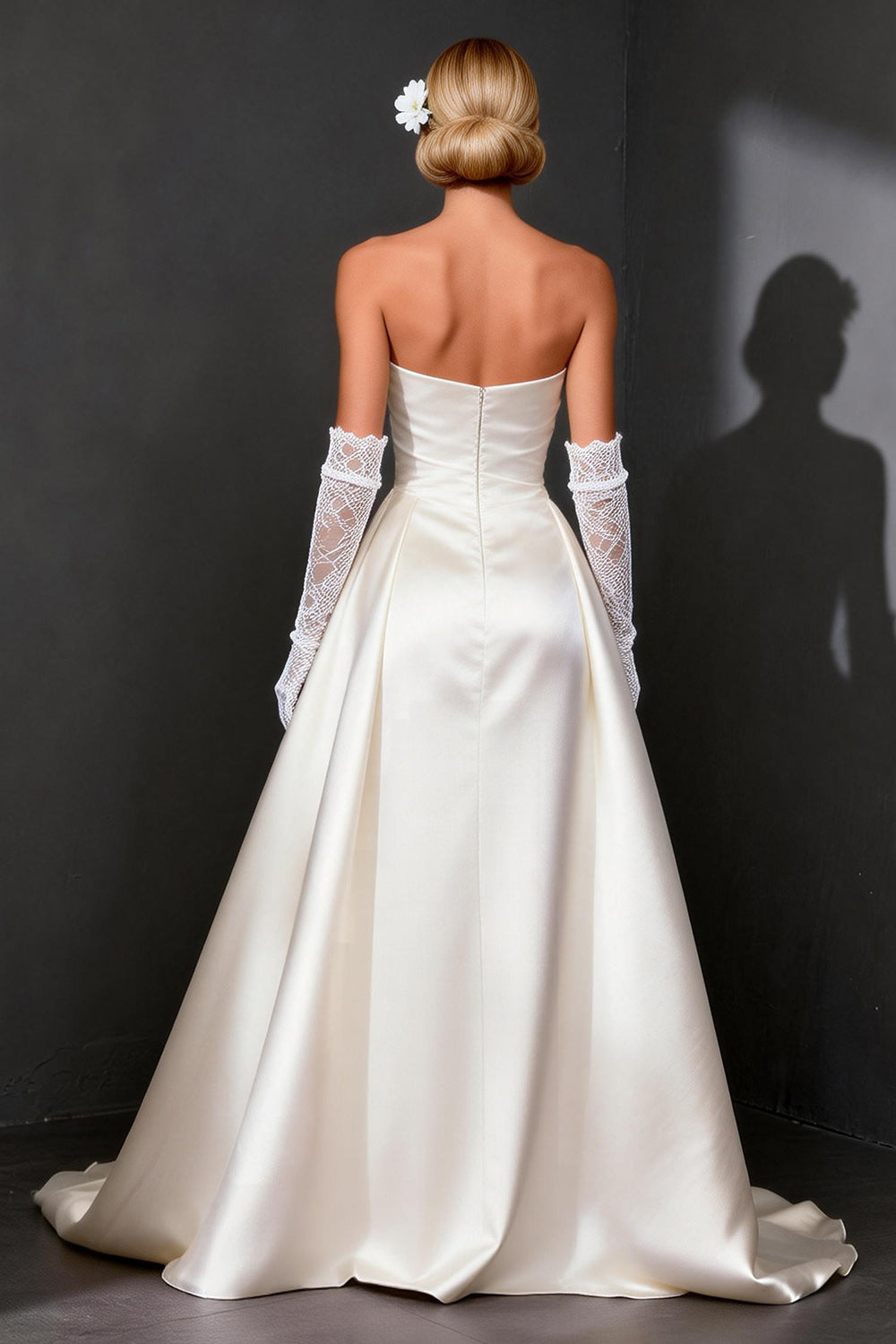 White Satin Strapless A Line High-Low Wedding Dress