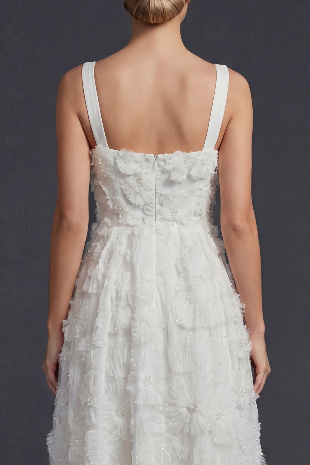 Sparkly White Maxi Beaded Floral Boho Wedding Dress with Beading