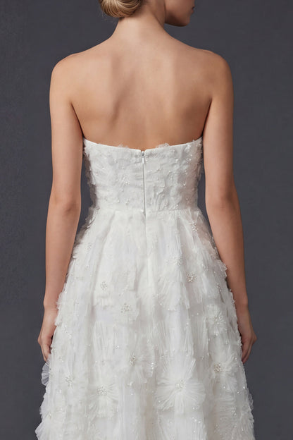 White A Line Strapless Maxi Floral Boho Wedding Dress