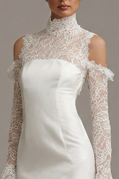 White Bodycon Short Cold Shoulder Ruffled Graduation Dress with Sleeves
