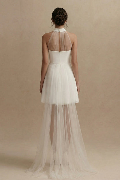 White Short A Line Engagement Dress with Cape