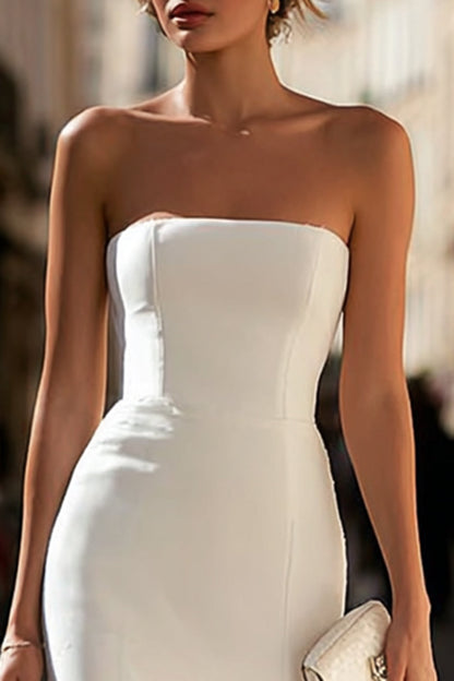 White Long Mermaid Strapless Lace Engagement Dress