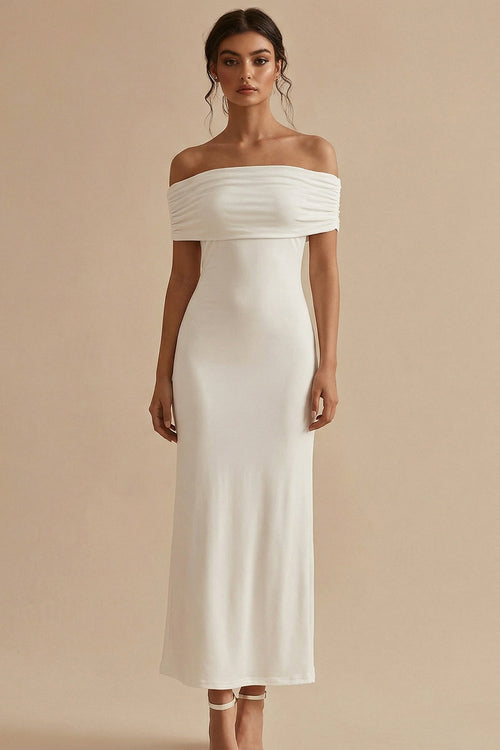 White Maxi Off the Shoulder Sheath Engagement Dress