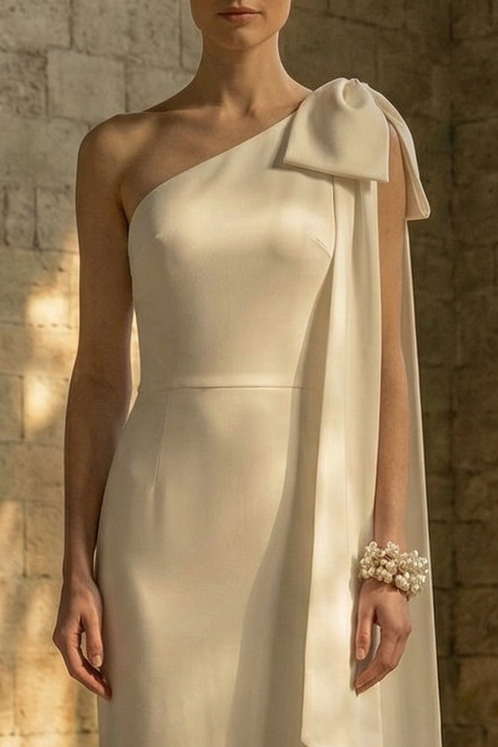 Maxi White Mermaid One Shoulder Beach Wedding Dress with Bow