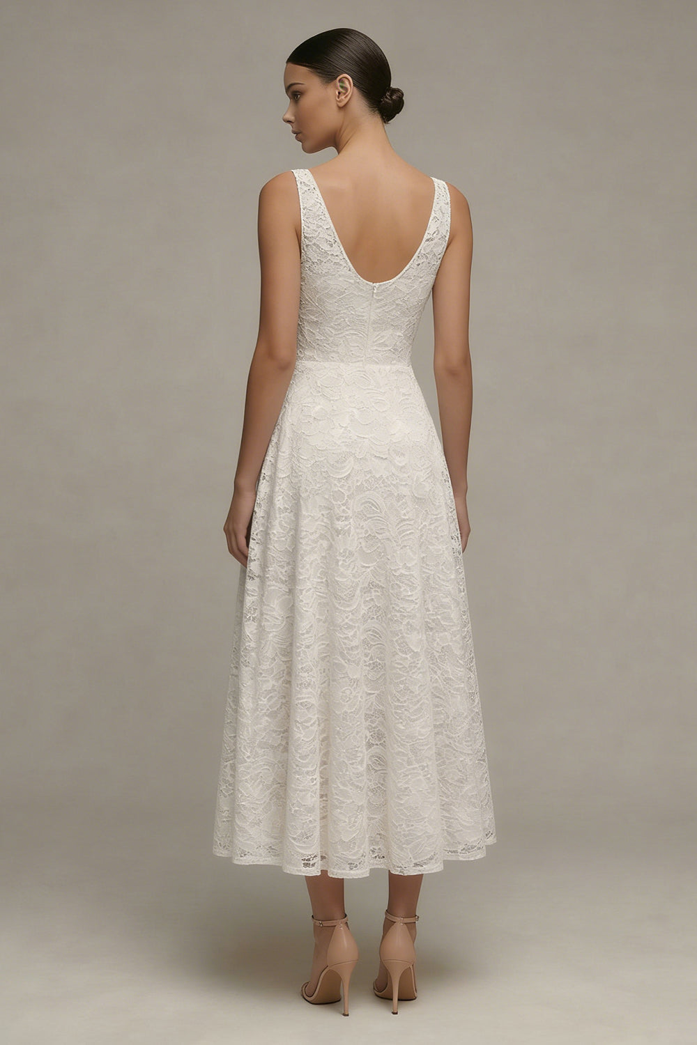 Floral V-Neck Ivory A Line Maxi Boho Lace Wedding Dress