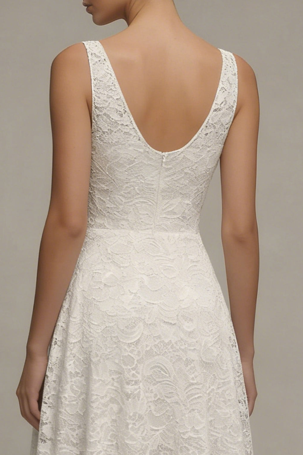 Floral V-Neck Ivory A Line Maxi Boho Lace Wedding Dress