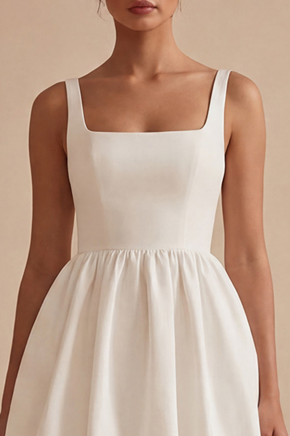 Short White A Line Square Neck Graduation Dress