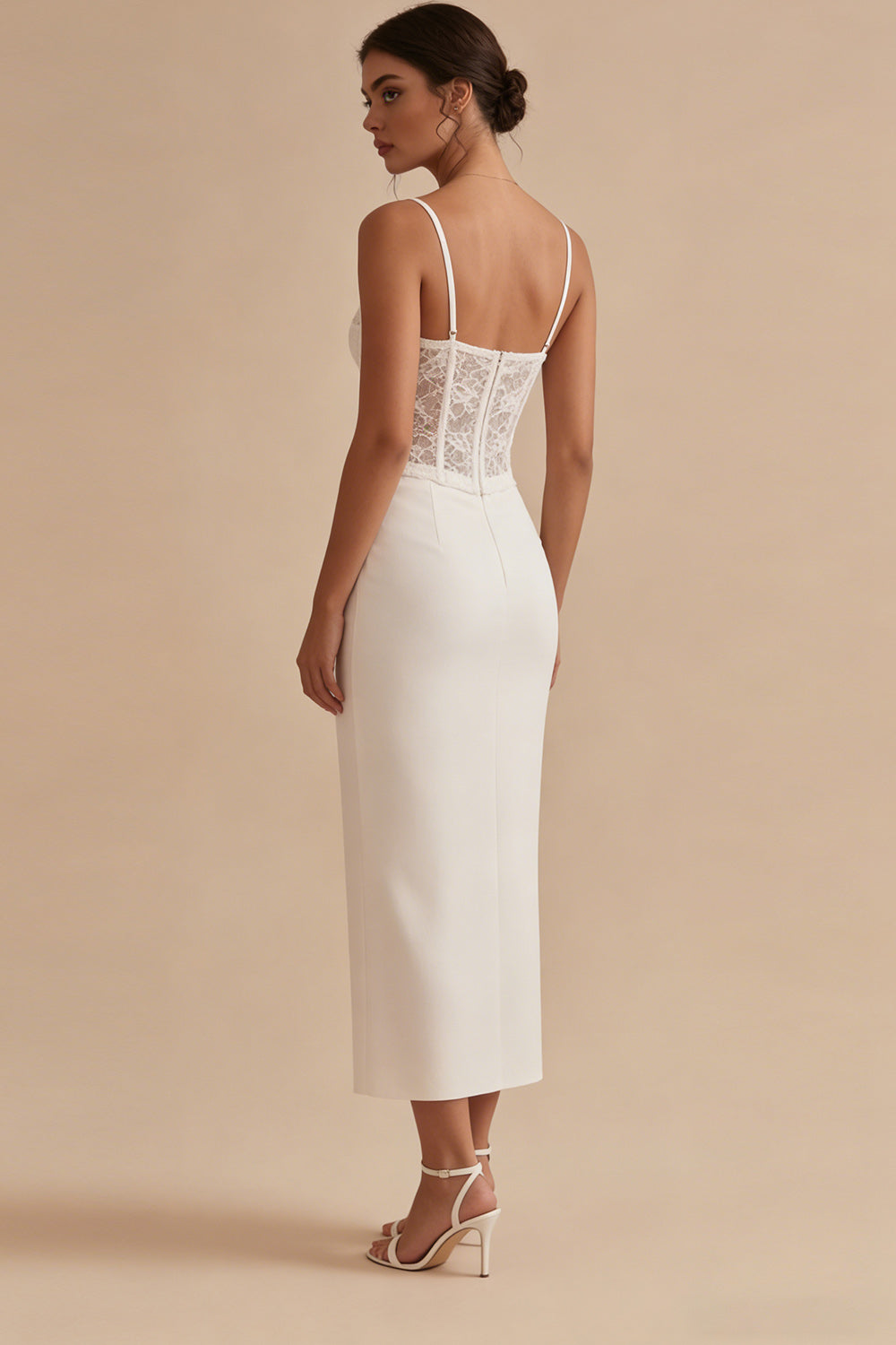 Corset Floral Sheath Maxi White Boho Wedding Dress with Lace
