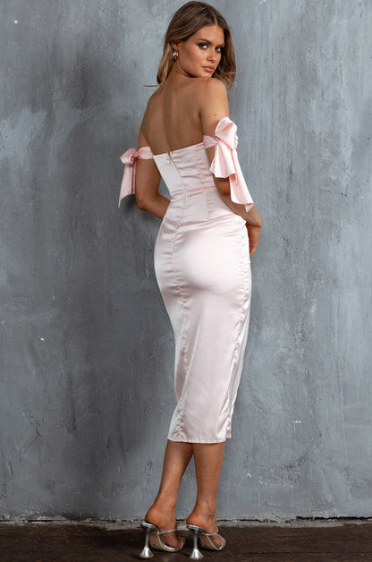 Engelique Tied Sleeve Midi Dress Blush
