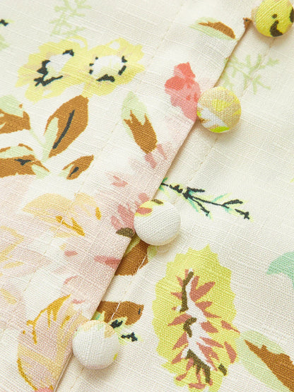Floral Print Button Detail Dress With Belt