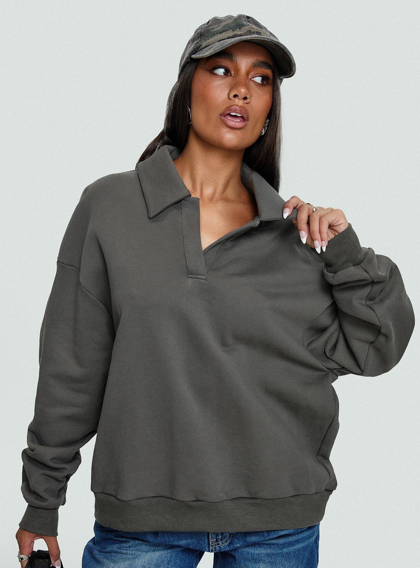 Back Around Collared Fleece Jumper Slate