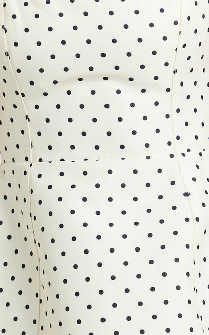 Carolina Mini Dress - Scoop Neck Panel Bodice Dress in White Polka Dot