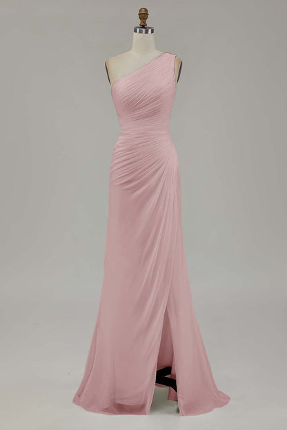 Ivory Ruched One Shoulder Beach Maxi Rehearsal Dinner Dress with Slit