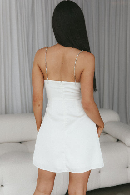 Insignia Twist Bust Diamante Mini Dress Cream