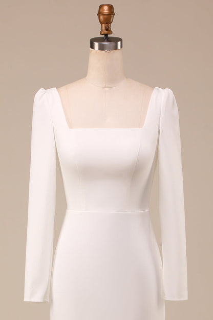 Ivory Mermaid Square Neck Bridal Dress With Long Sleeves