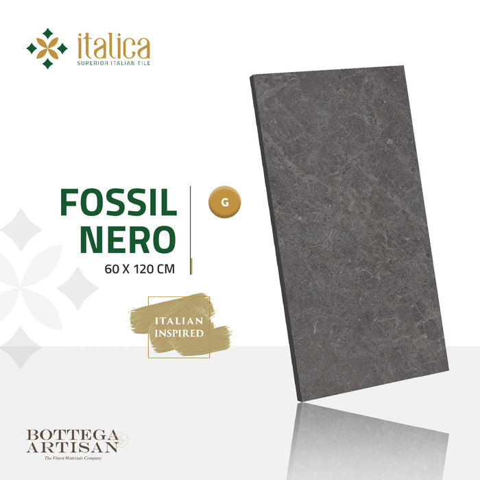 Italica Granite Tile Fossil Nero Glossy 60X120