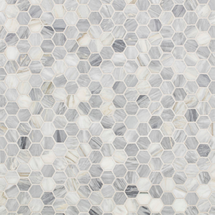 Mosaic Calacatta Bluette Marble Swatch Card  Samples Hexagon 3.0cm