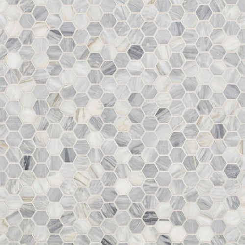Mosaic Calacatta Bluette Marble Swatch Card  Samples Hexagon 3.0cm