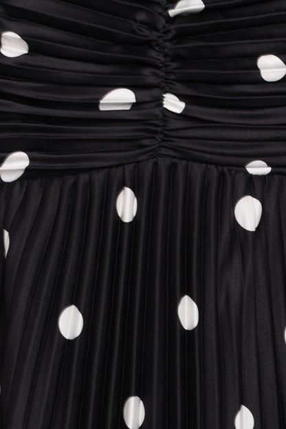 Naira Pleated Maxi Dress - Black Polka Dot