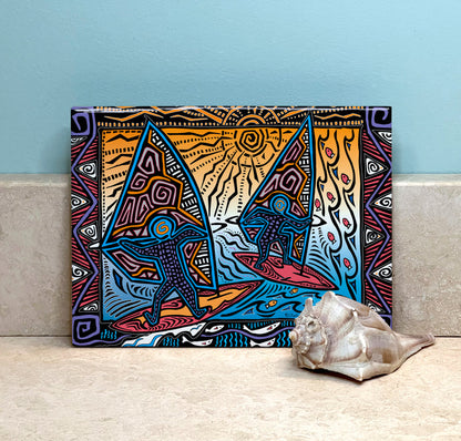 Primitive Windsurfers Ceramic Tile