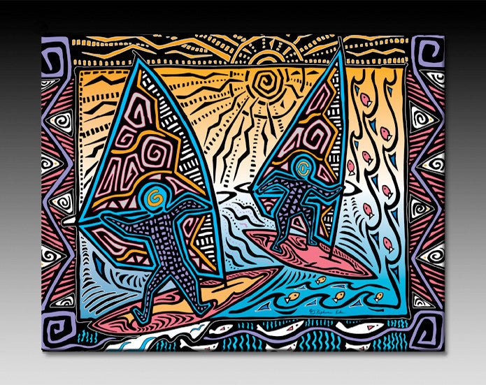 Primitive Windsurfers Ceramic Tile
