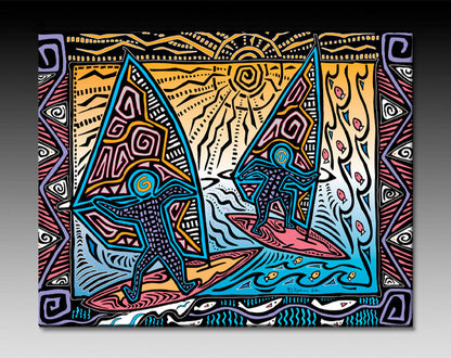 Primitive Windsurfers Ceramic Tile