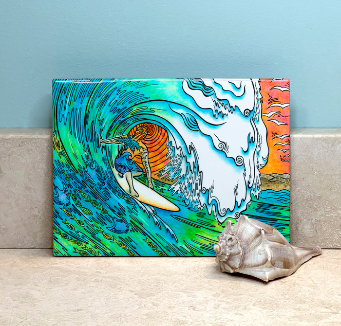 Sunset Surfer Ceramic Tile